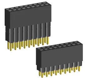 2.54mm Socket Double Rows 2Sides Contact Dual Body Elevated Straight Dip Type.